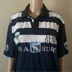 USA Surf embroidered Navy and White Striped rugby Polo Shirt, men’s XXL